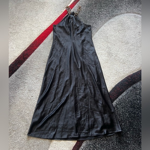 Jason Wu Black Halter Tortoise Shell Necklace Satin Shift Dress - Picture 4 of 5